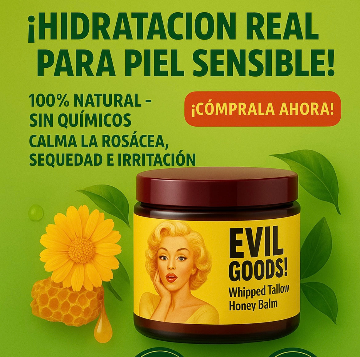 CREMA FACIAL EVIL GOODS- Nutrición profunda con sebo y miel: tu piel vuelve a brillar 🍯